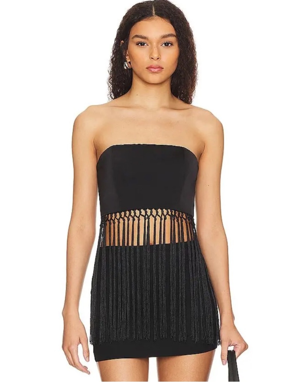 House of Harlow 1960 Black Amelia Strapless Fringe Top Size M